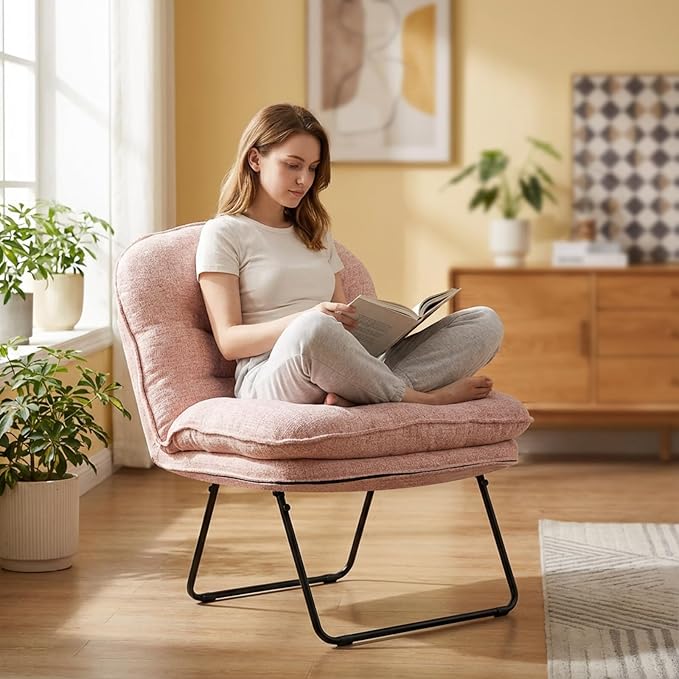 DUMOS Comfy Saucer ChairFoldable Padded Chairs for Bedroom Dorm &amp Gaming Foldable Fashion Floor Chair with Back Support for Small SpacesHot New Pink