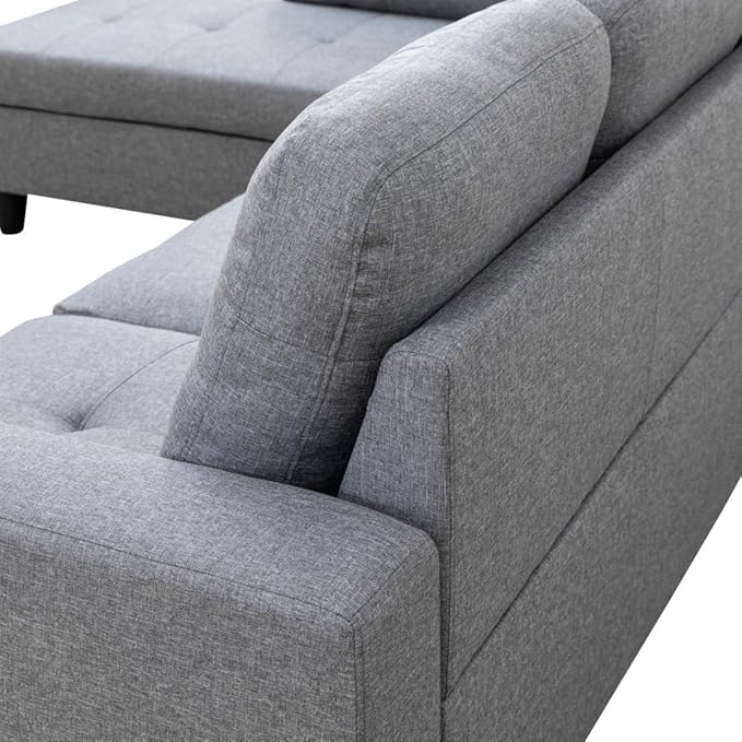 L-Shaped 3-Piece Linen Sofa with Storage Ottoman Set Sectional Couch Sofa Set for Living Room Office Small Space Grey
