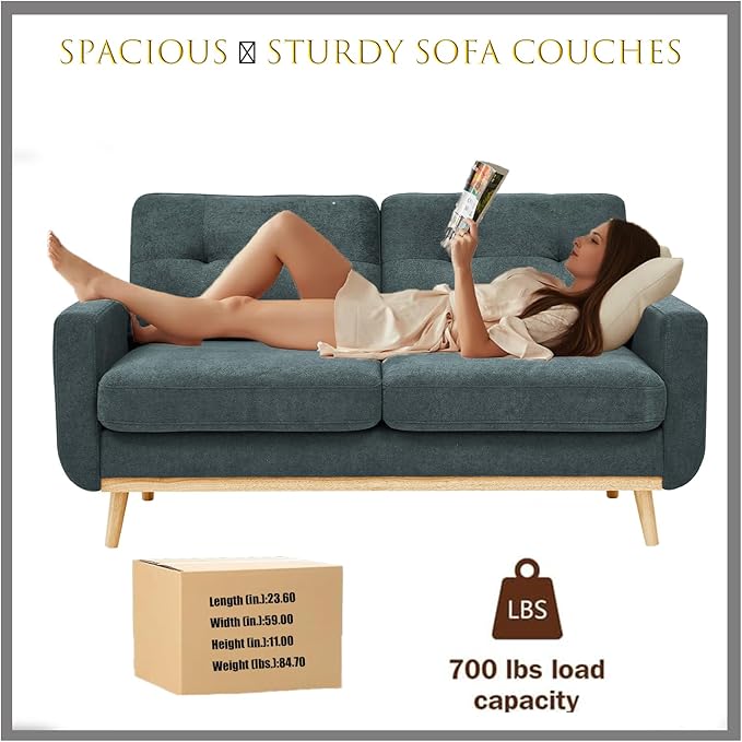 Gray 67 Loveseat Sofa Couches for Small Spaces Mid Century Love Seat Couches for Living Room Upholstered 2-Seater Small Couch for Bedroom ApartmentSolid Wood Legs Easy Assembly (Green)