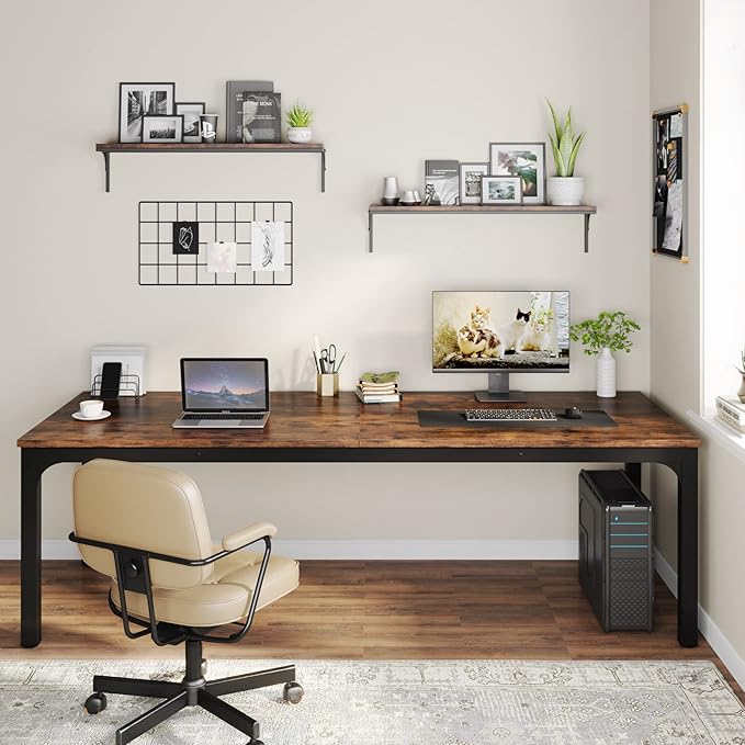 Tribesigns 78.7 Inches Extra Long Computer Desk 2 Person Desk Double Long Desk Workstaion for Home Office Brown+Black