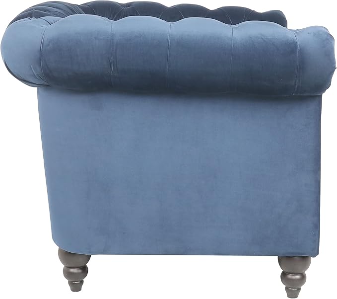 LEVNARY Velvet Chesterfield Chair Mid-Century Modern Single Sofa Chair with Button Tufted Backrest and Nailhead Decor Tufted Upholstered Rolled Armchair for Home Bedroom Reading Room (Blue)