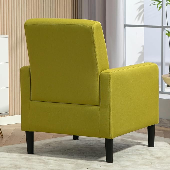 Minimalist Upholstered Armchair with Ergonomic Design Padded Seat &amp Curved Armrest Decorative Comfy Accent Chair Ideal for Living Room Bedroom Office Yellow Green