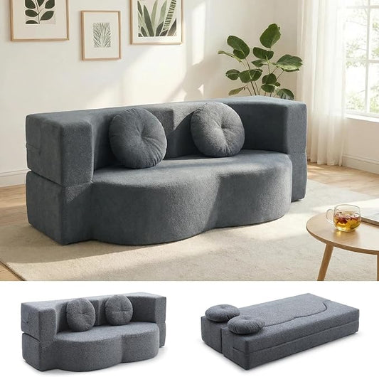 76 Convertible Folding Sofa Bed 2-in-1 Twin Size Loveseat Sleeper Couch Bed with Two Pillows Foldable Space-Saving | Design for Dorms Apartments Bedroom&amp Living RoomNo Assemble(Grey)