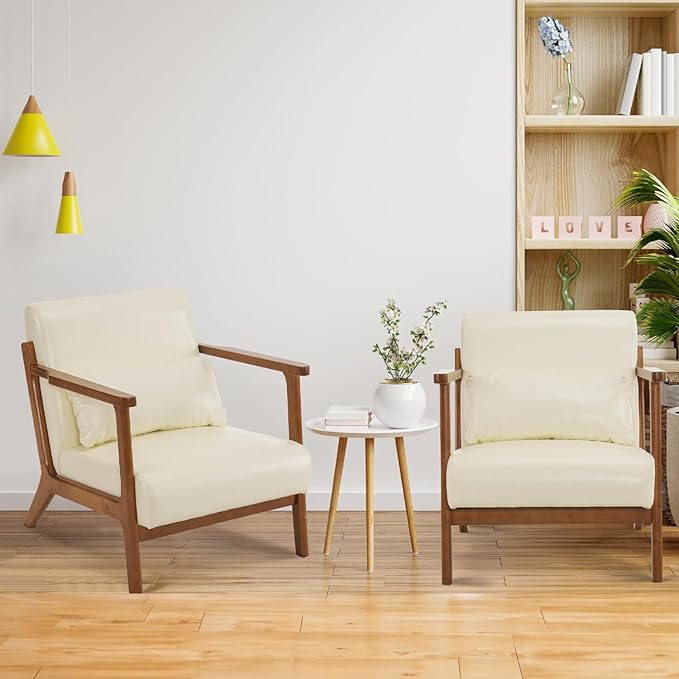 MOJAY Modern Accent Chair with Ottoman PU Leather Upholstered Armchair Living Room Chair for Bedroom Balcony Reception