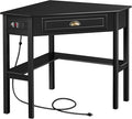 Yaheetech L Shaped Computer Desk Corner Table with Charging Station Outlets for Small Space 90 Degree Triangle Desk Home Office Table with Drawer and Storage Shelf for Workstation Living Room Black