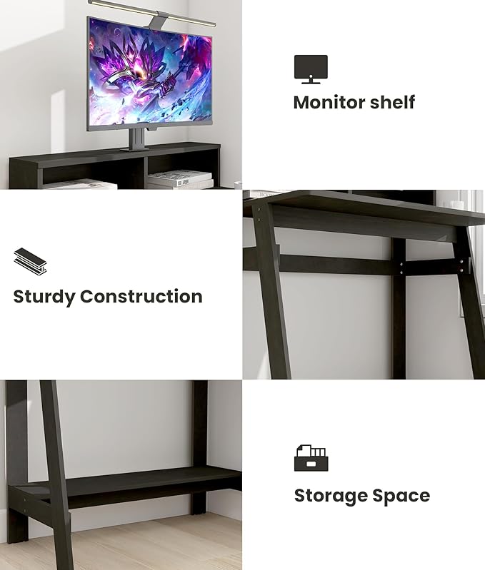 Small Desk for Bedroom Computer Desk Office Desk with Storage Corner Desk for Small Space Dark Brown