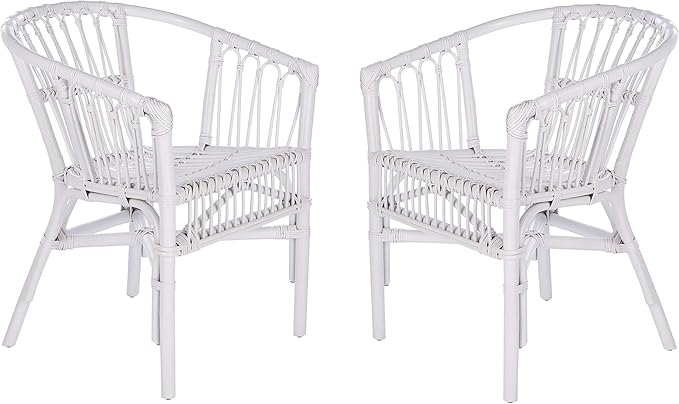 Safavieh Home Adriana Coastal White Rattan (Set of 2) Accent Chair (ACH6505B-SET2)
