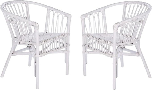 Safavieh Home Adriana Coastal White Rattan (Set of 2) Accent Chair (ACH6505B-SET2)