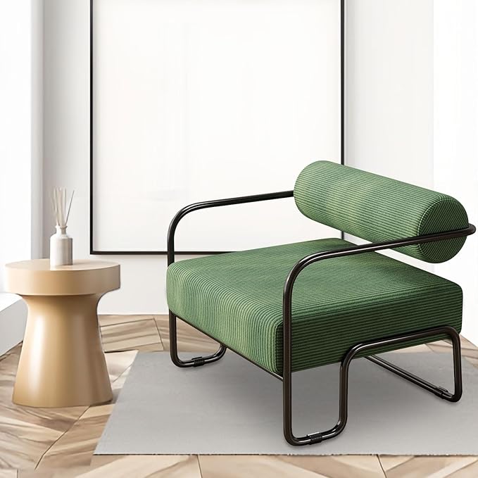 cinkehome Modern Accent Arm Chair for Living Room Corduroy Fabric Upholstered Armchair with Metal Frame Comfy Reading Club Chair Green