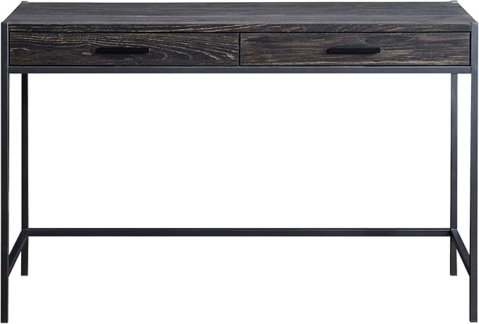 Caffoz 48 Dark Brown Writing Desk - 30KG Load Computer Desk with 2 Drawers &amp Storage Shelf 1-Person Easy Assembly Space-Saving Workstation for Home Office/Dorm/Bedroom Metal Wood Contemporary D