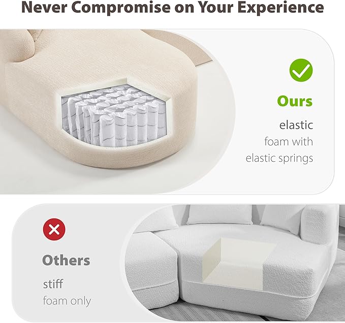 DEINPPA L Shape Modular Couch 3-Seater Chenille Comfy Couch with Throw Pillows Modern Cloud Sofa for Living Room Apartment-Beige