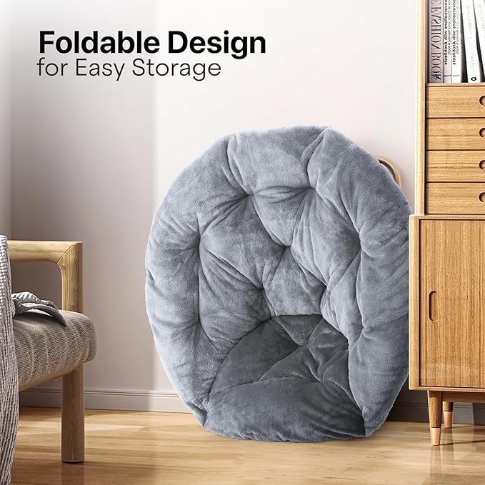 Foldable Oversized Moon Chair with Footrest Large Faux Fur Round Saucer Moon Chair with Folding Footrest Stool for Teens and Adults