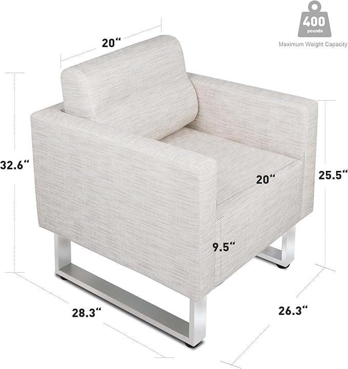 Modern Leather Accent Chair Set of 2 for Living Room Oversized Single Sofa Chair with Stainless Steel Frame Comfy Side chair with Wide Backrest and Armrests for bedroom Office Waiting Room White