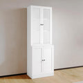 VOWNER Vertical File Cabinet 3-Tier Modern Bookshelf with 3 Large Drawer Wood Filing Cabinet with Open Storage Shelf Glass Doors and Adjustable Shelves for Home Office White (B)