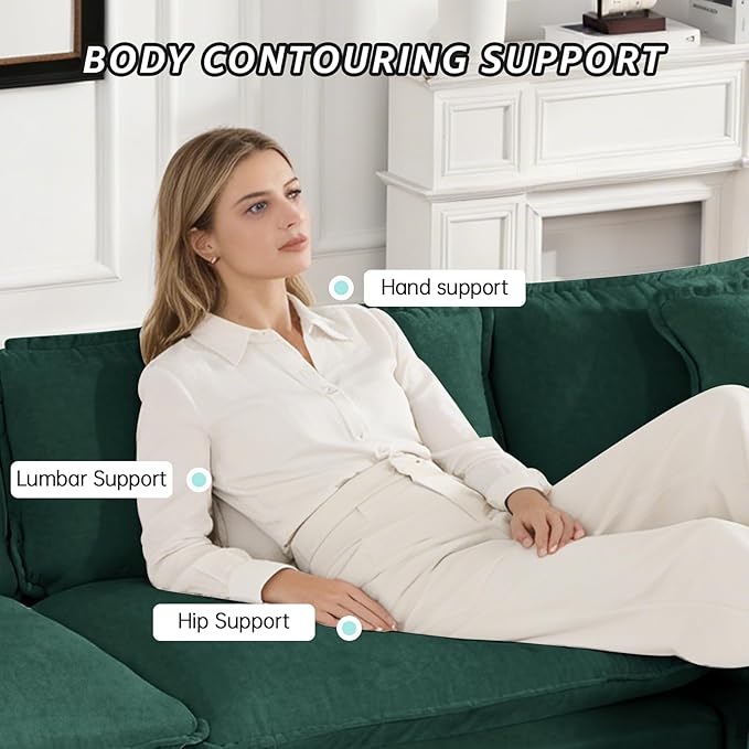 149.6 Modern Cozy Sectional Couches for Living Room Green Chenille Comfy Cloud Couch Sectional 4 Seater Couch for Living Room Sofas para Sala I Shaped Sofas &amp Couches (Green 4+0 Set)
