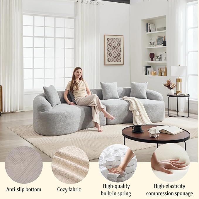 110 Curved Sectional Sofa with 4 SeaterCurved Sofa for Living RoomModern Sectional Couch Boneless SofaWood Grain Chenille Fabric No Installation Requirement