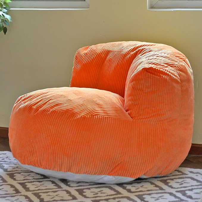 N&ampV Large Crescent Bean Bag Chair Adult Size Bean Bag Sack Foam Filling Soft Premium Corduroy Bean Bag for Living Room Bedroom Dorm and Office (Tangerine)