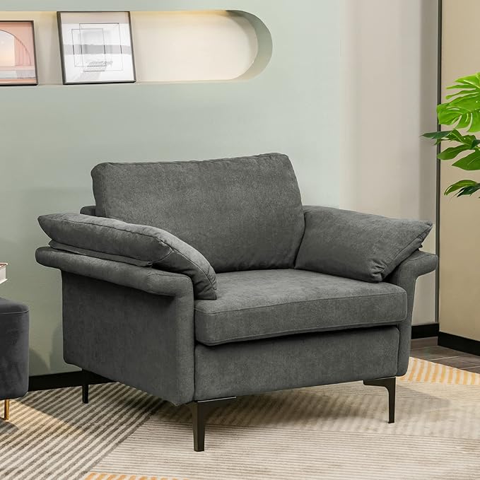 Giantex Set of 2 Single Sofa Accent Chair with 5 Inch Comfy Cushion Zippered Armrests Steel Legs Living Room Armchair Upholstered Leisure Chair for Bedroom Reception Room Grey