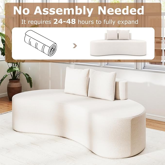 Giantex 78.5 Sofa Couch Upholstered Loveseat with 2 Cozy Pillows Low Backrest &amp Padded Seat Anti-Slip Bottom No Assembly Modern Floor Couch for Living Room Bedroom (Beige)