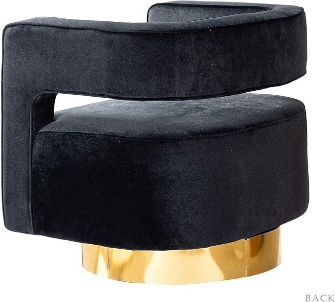 TINA'S HOME Swivel Accent Barrel Chair Modern Curved Open Back Swivel Accent 3D Barrel Velvet Chair with Gold Metal Base Club Arm Chair Upholstered Sofa Lounge for Living Room (Black)