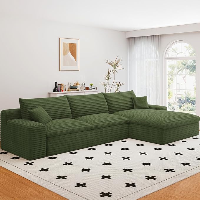 107”Cloud Sectional Couch Boneless Sofa for Living Room Modular Sectional Sofa with Deep Seat Fluffy Comfy Couch with L-Shaped Chaise No Assembly Required Comfy Upholstered Corduroy Couches Right