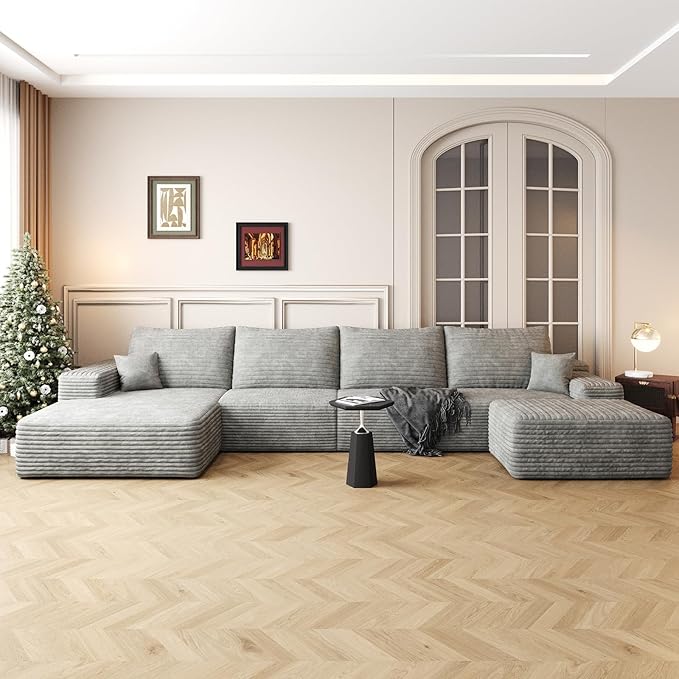 135.4 U Shaped Sofa Large Cloud Modular Sectional Couch with Ottoman for Living Room Minimalist Upholstered CouchesDeep Seat Corner CouchNo Assembly Required (GreyLeft Facing Chaise)
