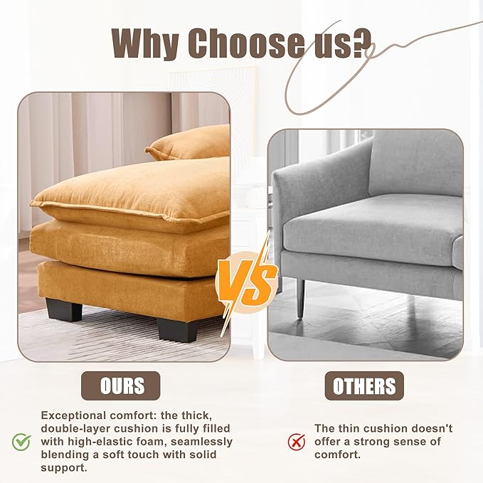 KEIKI 108 U-Shaped Chenille Modular Sectional Chenille Sofa with 2 Movable Ottoman &amp Pillows &amp 2 Side Pocket Oversized 4-Seater Couch with Memory Foam Cushion Easy Assembly for Living Room