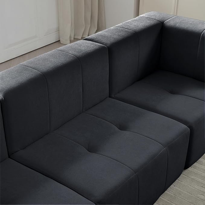 Modular Sectional Sofa Couch Modern Compressed Sofa 3-Seat Foam Couch for Living Room Apartment Studio Office (Black)