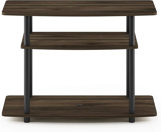 Furinno Turn-N-Tube No Tools 3-Tier Entertainment Center TV Stand for TV up to 32 Inch Plastic Round Tubes Columbia Walnut/Black