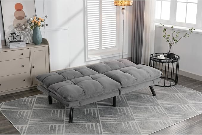Anwick Futon Sofa Bed Velvet Convertible Futon Sleeper Couch 71 Sleeper Sofa Bed with Adjustable Backrest Modern Loveseat Couch for Compact Living Room Apartment Office (Grey)