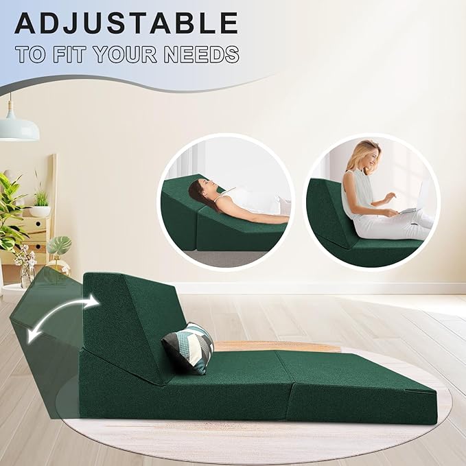 ANONER Convertible Chair Bed Sleeper with Memory Foam &amp Pillow Fold Out Chair Bed Couch Lounge Chaise for Living Room Bedroom Guest Room Home Office Dark Green