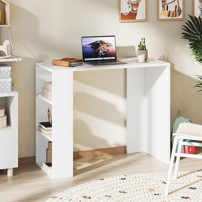 Computer Desk 36’’ Writing Desk with Storage Shelves Study Table with Bookshelf Wood Vanity Makeup Table Small Desk for Bedroom Living Room Study Home Office