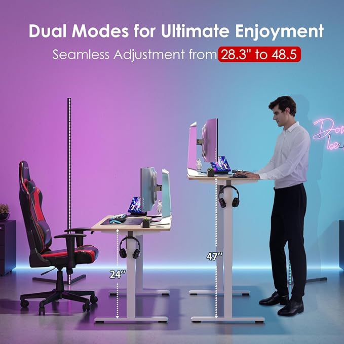 Soohow Electric Standing Desk 55 * 24 Inches Adjustable Computer Gaming Desk Stand up Office Desk for Home Office Bedroom Splice Board Natural and White