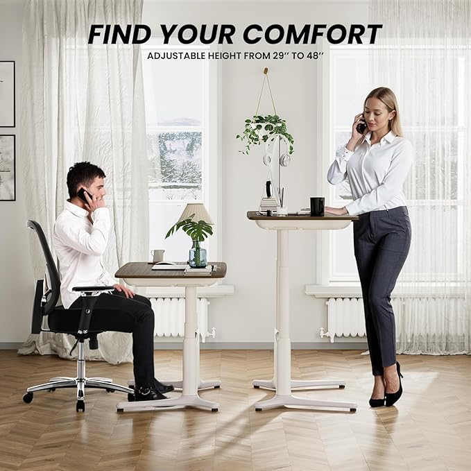 COLAMY Electric Adjustable Standing Desk – 48 x 28 Inch Sit Stand Desk with Drawer &amp Cable Management Dual Motor Lift System Ergonomic Footrest Home Office Table (MFC Desktop Walnut + White)