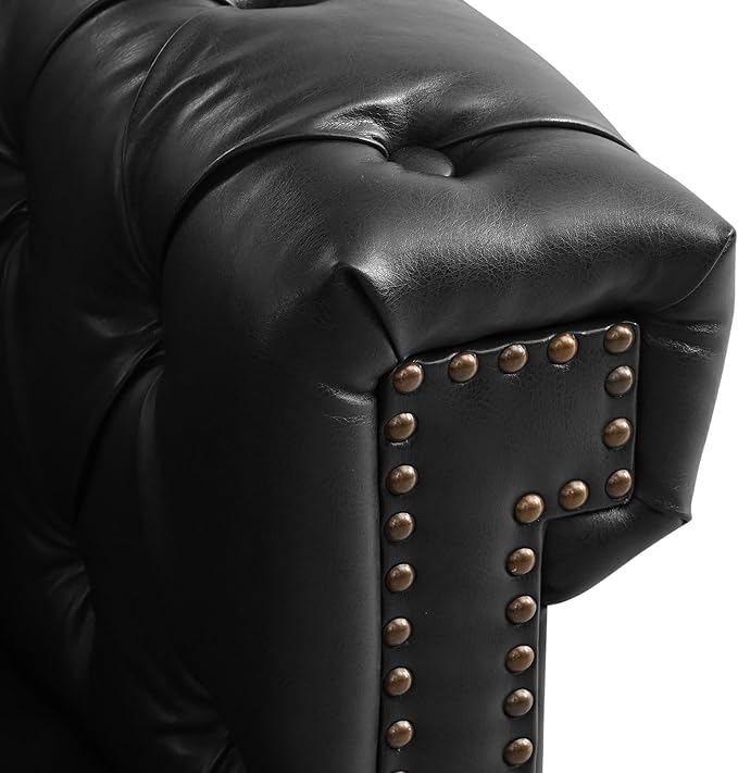 KEIKI 99 L-Shaped Luxury PU Leather Chesterfield Sectional Sofa with Rolled Arms and Nailhead Mid-Century Style Oversized 5-Seater Button Tufted Couch Easy Assembly for Living Room Black