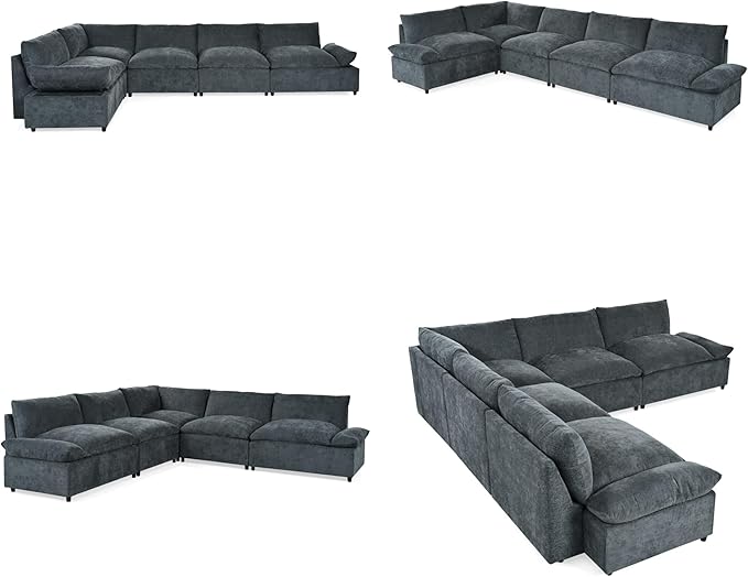Merax 115.5 Modular Sectional Sofa Upholstery 5 Seat Versatile Couch Set L Shaped Indoor Furniture with Plush Cushions Hidden Storage Compartments for Living Room Lounge or Office Dark Gray