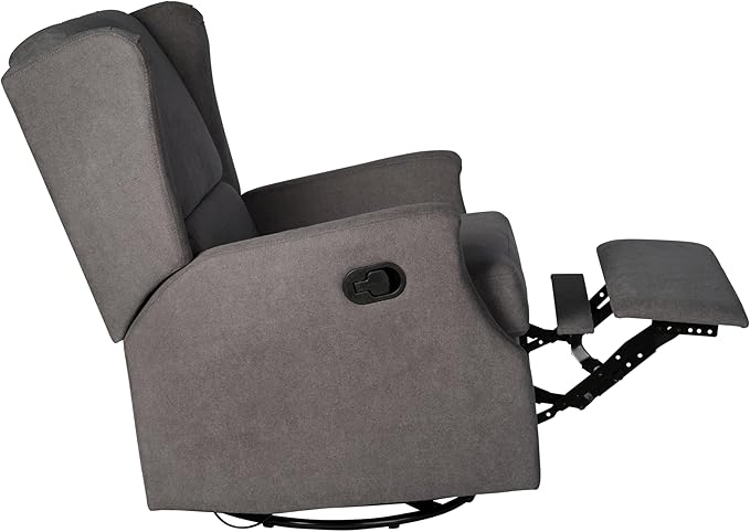 Flash Furniture Omma Swivel Glider Rocking Recliner Manual Wingback Recliner with 360 Degree Swivel for Living Room Bedroom or Nursery Upholstered Dark Gray
