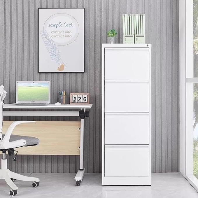 4 Drawer File Cabinet with Lock Metal Vertical Filing Storage Cabinet for Office Home Filing Cabinet with 4 Drawer for Legal/Letter/A4/F4 Size (Require Assembly)
