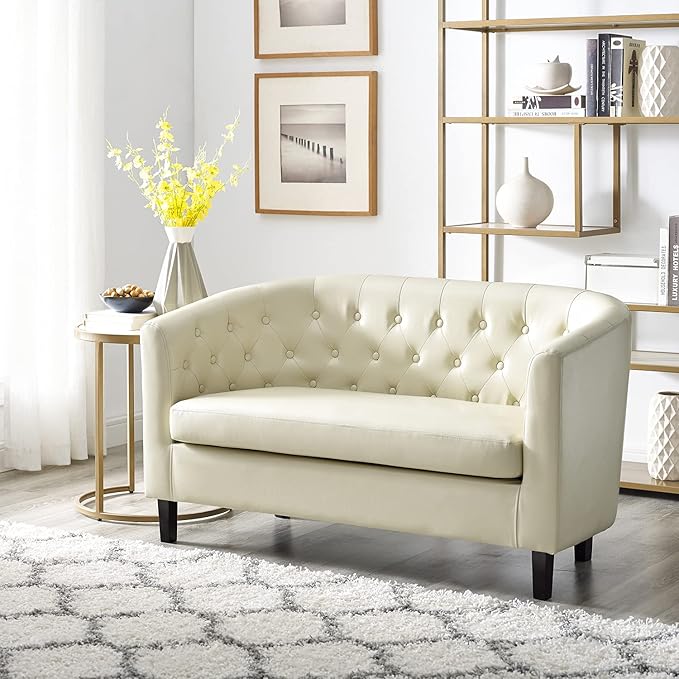 Emma Modern Loveseat Sofa – Faux Leather Love Seat Couch with Plush Cushions Solid Wood Frame Button-Tufted Design Stain-Proof Upholstery Small Loveseat for Bedroom Office &amp Small Spaces