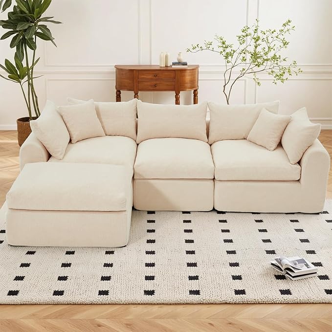 AVAWING 113 Modular Sectional Sofa Modern L Shaped Cloud Couch with Deep Seat &amp Ottoman Comfy Soft Boneless Sofa with Chaise Futon Sofa Bed for Living Room &amp Bedroom No Assembly Needed (Be