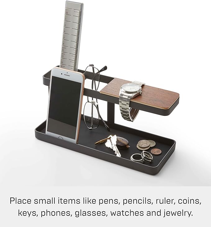YAMAZAKI Home Tower Desk Bar - Wood &amp Steel Organizer - Steel