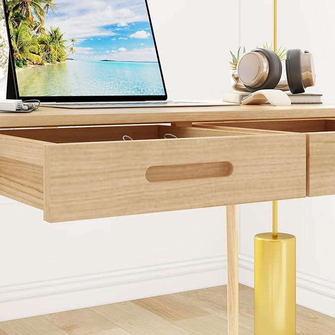 Home Office Computer Desk Coner Desk with 2 Drawers Study Writing Table for Home Office Study Wood Color (39.3 ”W x 23.6”D x 29.1”H)