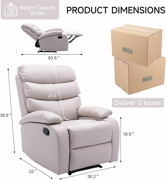Manual Leather Recliner Chair Small Recliner Chair with Tech- Leather Lazy Boy Recliner Chair for Bedroom Livingroom RV Beige