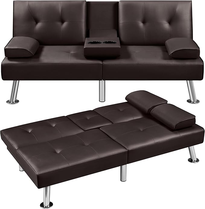 Yaheetech Convertible Sofa Adjustable Couch Sleeper Modern Faux Leather Home Reversible Loveseat Removable Armrests 3 Angles 772lb Capacity Espresso