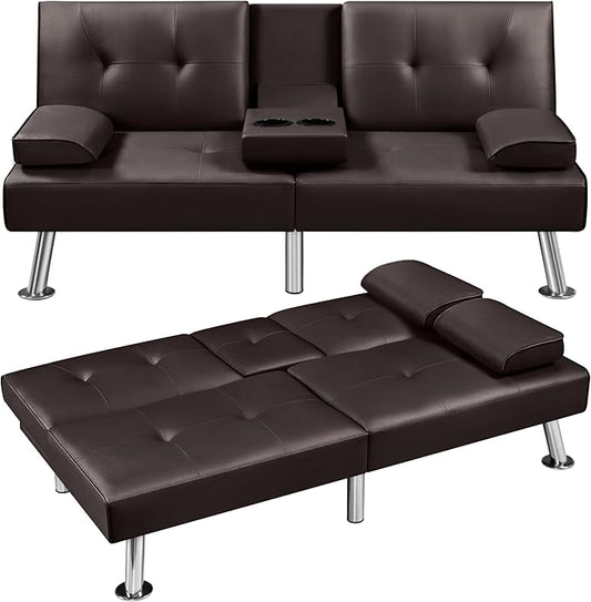 Yaheetech Convertible Sofa Adjustable Couch Sleeper Modern Faux Leather Home Reversible Loveseat Removable Armrests 3 Angles 772lb Capacity Espresso