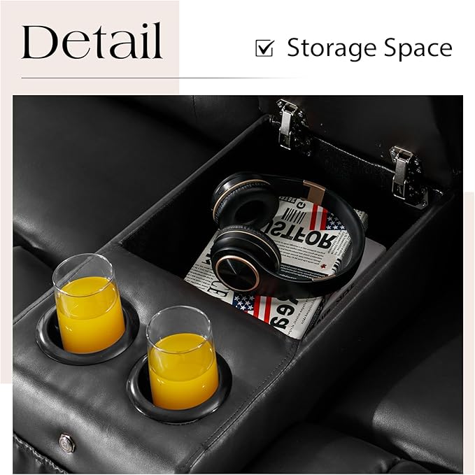 Loveseat Power Recliner Sofa Couch Electric Reclining Sofa Chair for Living Room with Multi-Function Console/Cup Holders/LED Ambient Light