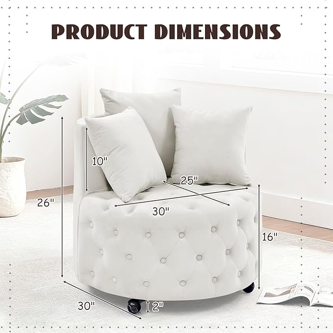360° Swivel Barrel Chair Set of 2 30W Modern Velvet Upholstered Round Accent Chair with Button Tufted Design &amp 4 Movable Wheels Comfy Small Armchair for Living Room Bedroom Sillas Para Sala Bei