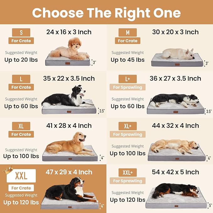 OhGeni Orthopedic Waterproof Dog Bed for Extra Large Dogs Machine-Washable Removable Cover in Easy-Clean Fabric High Density Foam &amp Easy-Carry Handle Suitable for Crate 47 inch (Brown)