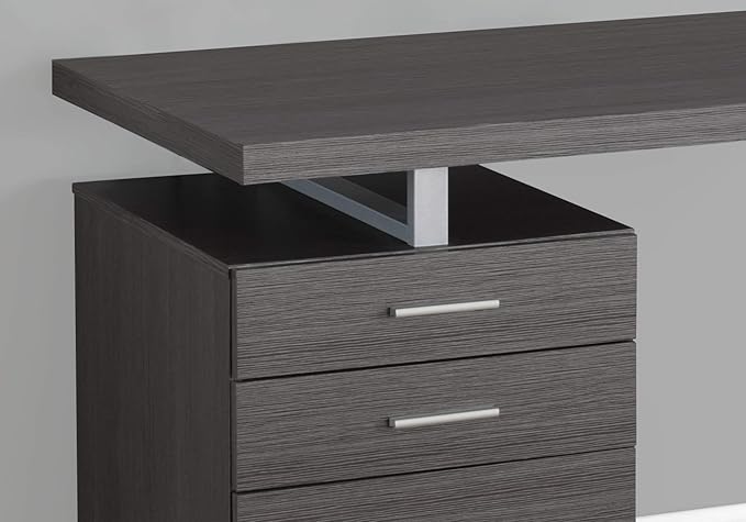 Monarch Specialties Left or Right Facing 47-Inch Modern Home Office Computer Study Writing Desk with Filing Drawer 48L Grey &amp Silver