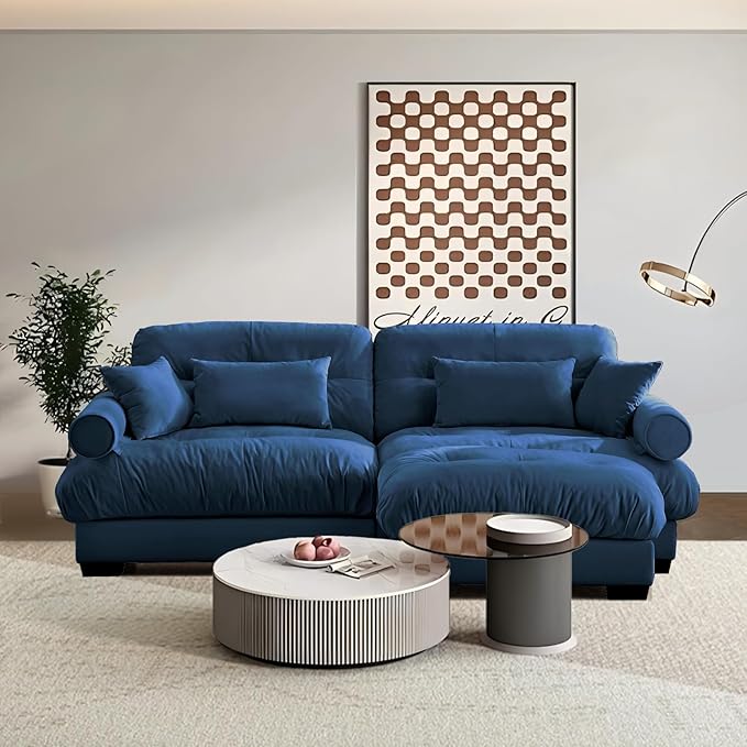 SoarFlash L Shaped Couches for Living Room Small Sectional Sofa Set with Reversible Chaise Modern Designed Sleeper Sofas and Modular Couch Function Suitable for Small Spaces in Apartment Blue
